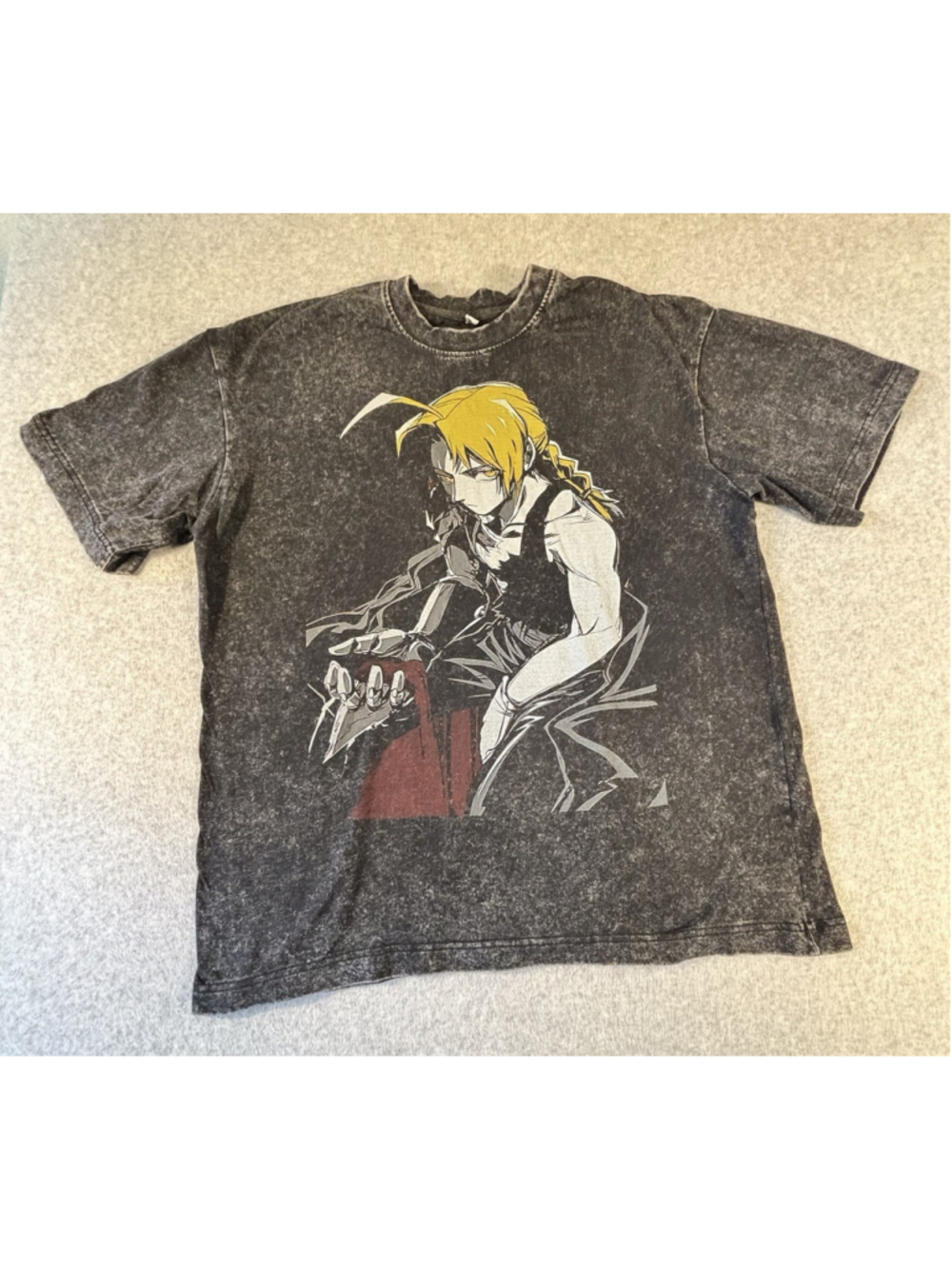 Fullmetal Alchemist Edward Elric Anime Acid Wash Graphic T Shirt Size L
